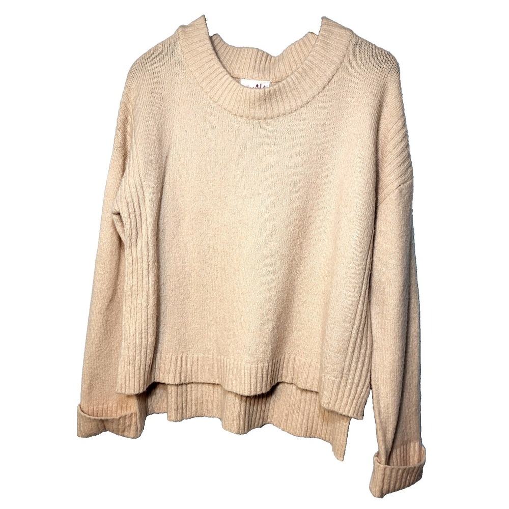 Shrinking Violet Blush Pink Sweater Folded Cuff Hi/Low Hem Ribbing‎ Size Large